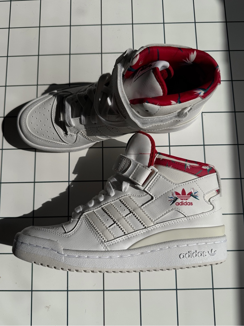 adidas Thebe Magugu White Leather HighTop Sneakers embroidered Floral Accent